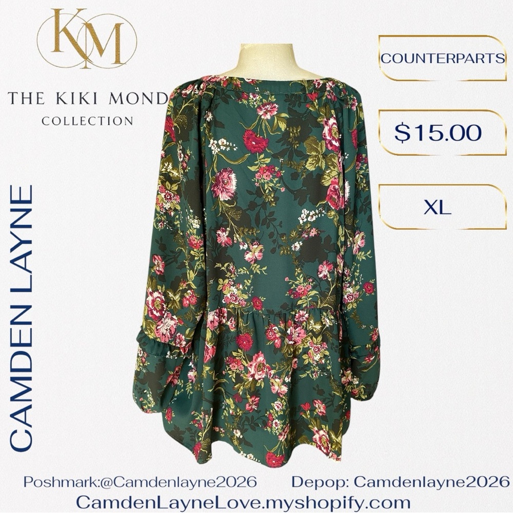 Counterparts Dark Green Floral Top - Picture 6 of 10